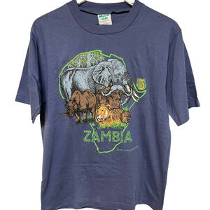 Heart Of Africa Zambia Animals 1994 Deadstock Size Large T Shirt